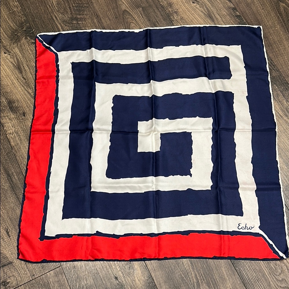 VINTAGE Echo Navy, Red & White Geometric Scarf